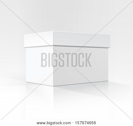 Vector Blank White Horizontal Rectangular Carton box in Perspective for package design Close up Isolated on White Background