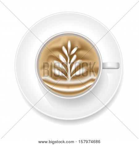 Realistic Coffee Art Foam with Shape Rosetta. Top View Vector illustration