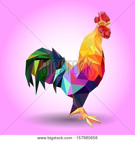 Vector illustration of rooster, symbol of 2017. Silhouette of red cock, decorated with floral patterns. Vector element for New Year's design. Image of 2017 year of Red Rooster.