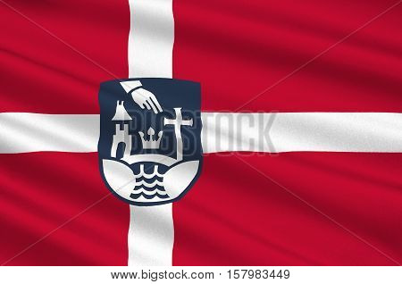 Flag of Koge is a municipality in Denmark in Zealand Region. 3d illustration
