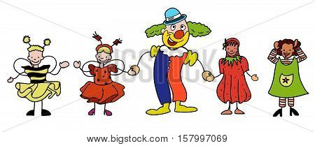 Carnival Clown And Children Celebratre Together
