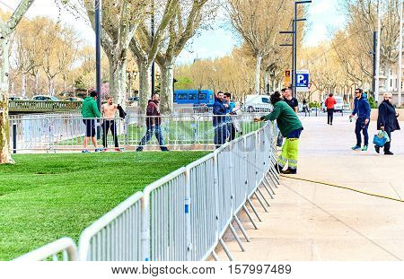 Narbonne France - April 8 2016: People walking in a city of Narbonne springtime. Languedoc-Roussillon. France