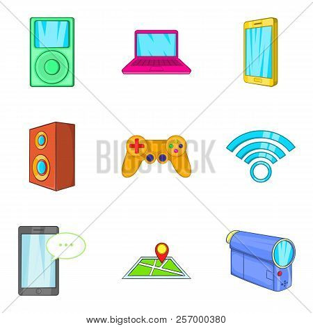 Portable Device Icons Set. Cartoon Set Of 9 Portable Device Icons For Web Isolated On White Backgrou