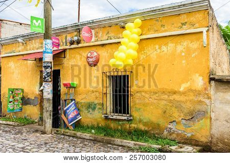 San Juan Del Obispo, Guatemala - June 24, 2018: Outside Local Convenience Store During Corpus Christ