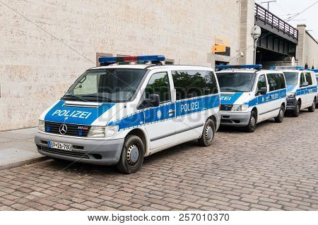 Berlin, Germany - August 18, 2018: German Polizei Car. Polizei Is The German Word For Police.