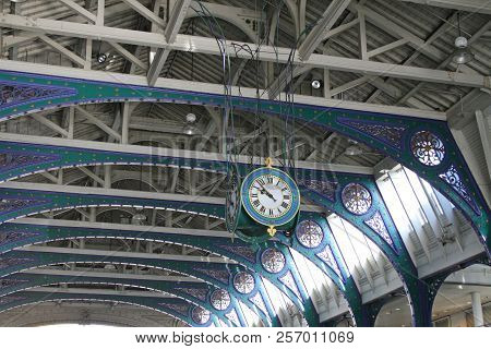Clock At Old Smithfield Market In London Uk