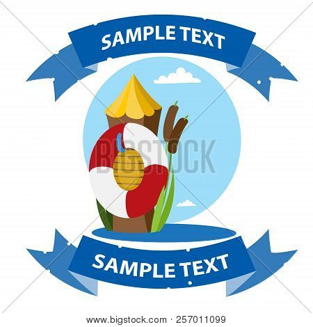 Log And A Life Buoy In The Water. Cartoon Drawing For Gaming Mobile Applications.