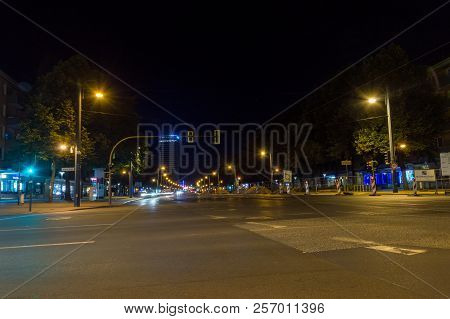 Frankfurt Oder, Germany - August 18, 2018: Intersection In Frankfurt Oder At Night.
