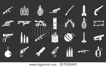 Weapons Ammunition Icon Set White Isolated On Grey Background