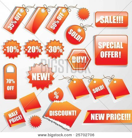 Vector-Set Orange Verkauf Tags