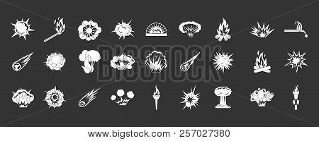 Fire Icon Set White Isolated On Grey Background