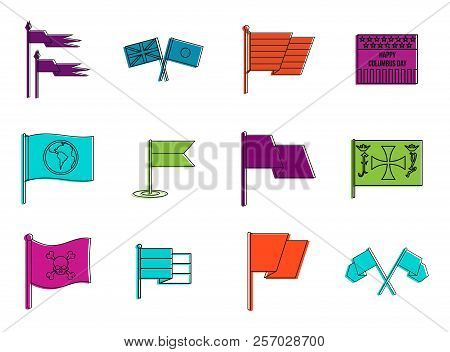 Flags Icon Set. Color Outline Set Of Flags Icons For Web Design Isolated On White Background