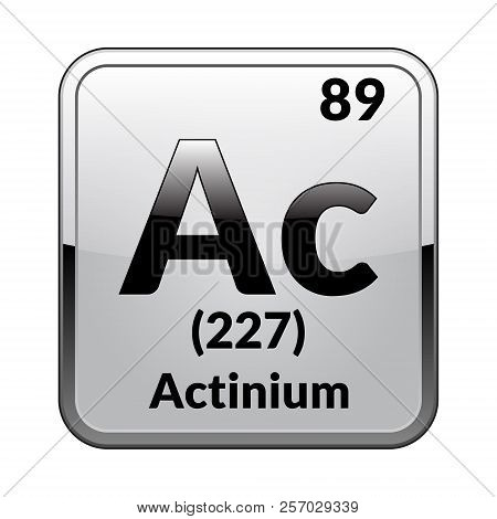 Actinium Symbol.chemical Element Of The Periodic Table On A Glossy White Background In A Silver Fram