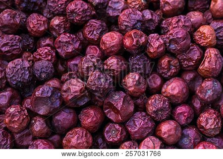 Dry Red Plum, Organic Fruit Health And Agriculture Concept, Background