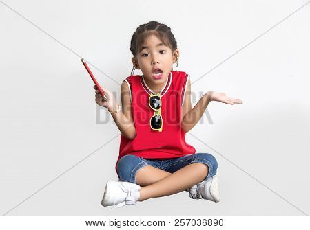 Asian Kid With Sport Shirt And Sun Glasses Fashion Jumping Action