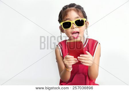 Asian Kid With Sport Shirt And Sun Glasses Fashion