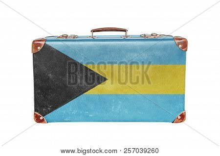 Vintage Suitcase With Bahamas Flag  Isolated On White Background