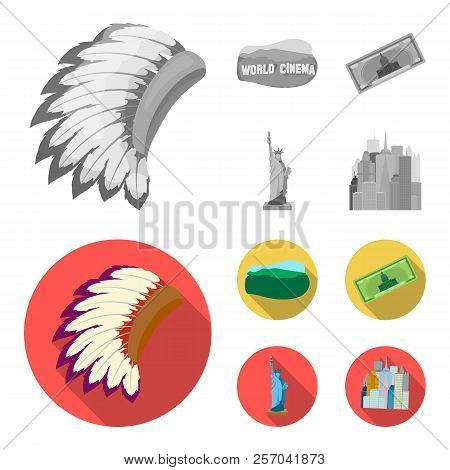 Mohavk, World Cinema, Dollar, A Statue Of Liberty.usa Country Set Collection Icons In Monochrome, Fl