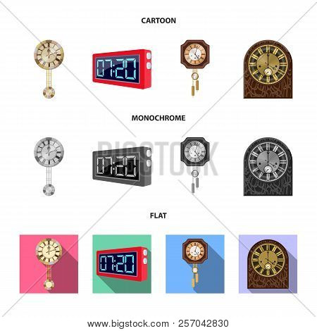 Vector Illustration Of Clock And Time Sign. Collection Of Clock And Circle Vector Icon For Stock.