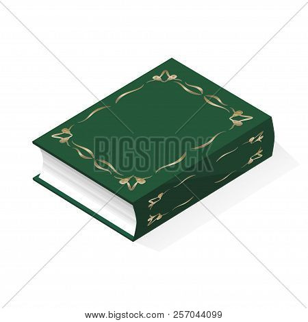 A Realistic Reclining Book With A Stylish Elegant Gold Frame For Text.