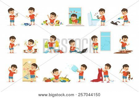 Funny Little Boy Playing Games And Making Mess