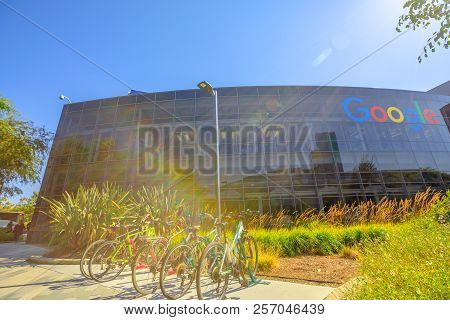 Mountain View, California, Usa - August 13, 2018: Exterior Of A Google Headquarters Building. Google