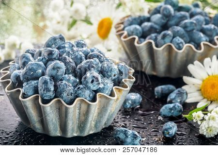 Summer Honeysuckle Berries In Metal Forms For Baking