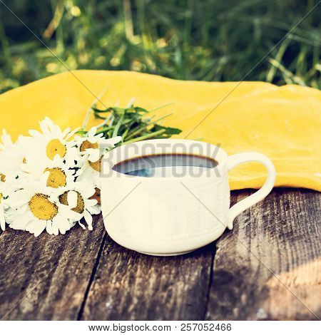 Spresso Coffee And Summer Flowers. Summer Breakfast.