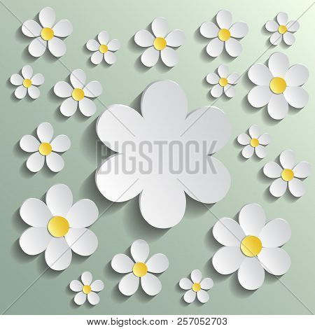 White Chamomile. Pattern Wrapping Paper, Textile Template. Green Background.
