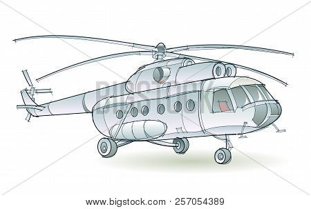 Fantasy Illustration Of Passenger Helicopter On White Background. Model Of Multi-functional Aircraft