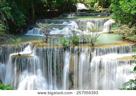Scenic View Of Waterfall In The Forest (chatkaew),huai Mae Khamin Waterfall,kanchanaburi,thailand.