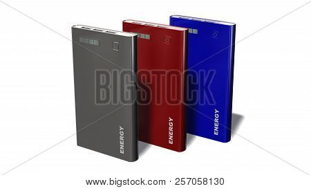 Powerbank  - Isolated On White Background - 3d Illustration - Different Colors