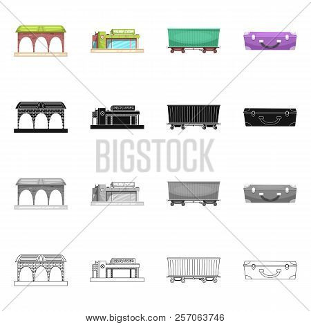 Vector Illustration Of Train And Station Icon. Set Of Train And Ticket Vector Icon For Stock.