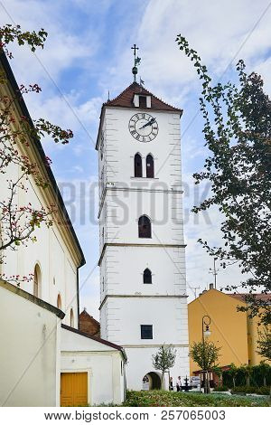 Straznice, Czech Republic - September 02, 2018: Twenty Two Meters High Six-storey Renaissance White 