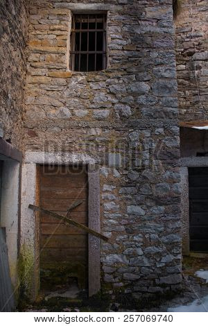 A Door In An Abandoned Building In The Hill Village Of Casso In Winter Friuli Venezia Giulia, North 