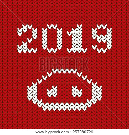 Vector 2019 Numbers With Pig's Nose, New Year Template For Calendar Page Or Greeting Card Typography