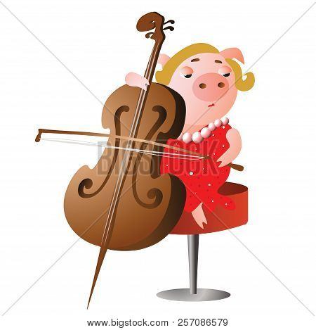 Lovely Inspired Pig. Musician. Vector Illustration.  Isolated On Transparent Background.  Excellent 