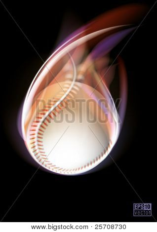 Balle de baseball vol sur fond noir, vecteur eps10