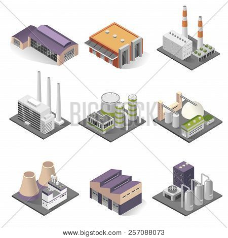 Industrial Building And Factory Architecture Sometric Set