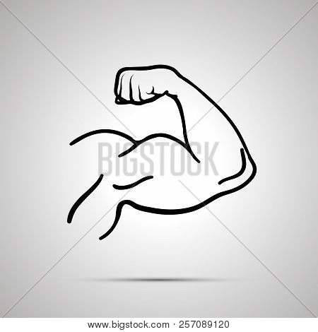 Outline Icon Of Bodybuilder Arm With Strong Biceps With Shadow On Gray
