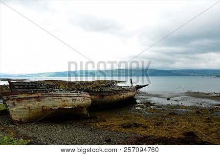A View Of Rusting And Rotting Boats In Salen Bay On The Isle Of Mull