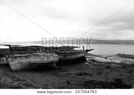A View Of Rusting And Rotting Boats In Salen Bay On The Isle Of Mull