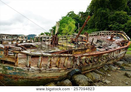 A View Of Rusting And Rotting Boats In Salen Bay On The Isle Of Mull