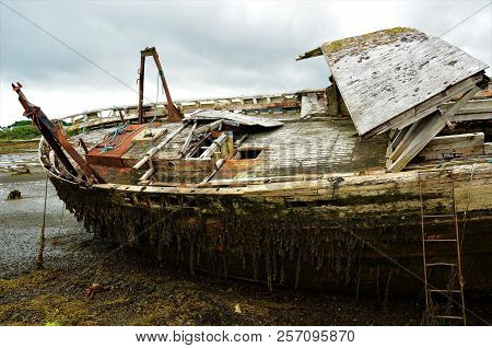 A View Of Rusting And Rotting Boats In Salen Bay On The Isle Of Mull
