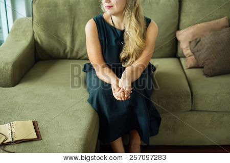 Fair Hair Female Holding Cup Tea Coffee
