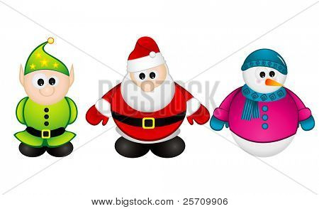 Santa Claus, Elf, Snowman wektor ilustracja