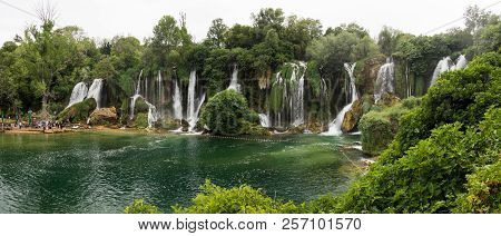Panorama Of Beautiful Kravica Waterfall In Bosnia And Herzegovina - Popular Swimming And Picnic Area
