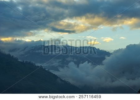 Beautiful Sky At Sunset In The Snowy Mountains