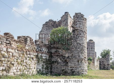 Ruins Of The Walls Of Constantinople. The Walls Surrounded The Old City On All Sides, Protecting It 