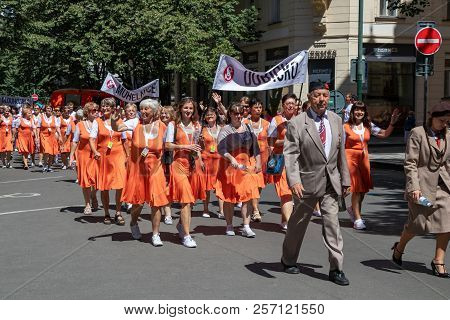 Prague, Czech Republic - July 1, 2018: People Parading At Sokolsky Slet, A Once-every-six-years Gath
